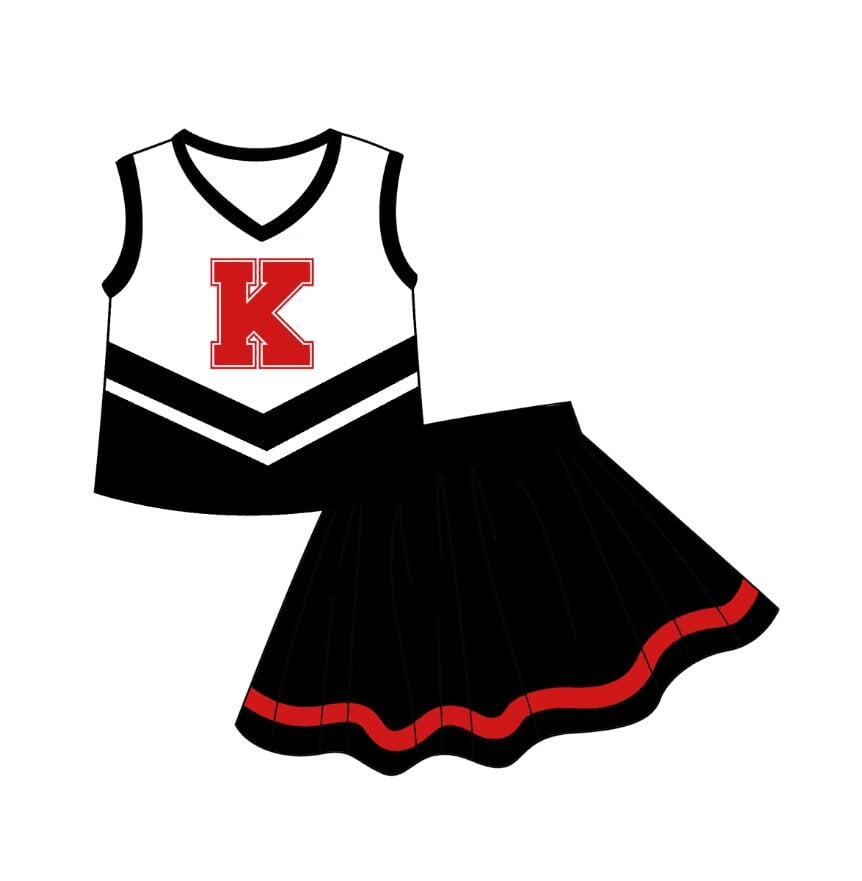 Deadline September 16 custom no moq eta 6-8weeks Black Letter K Sleeveless Cheerleading Skirt Outfit
