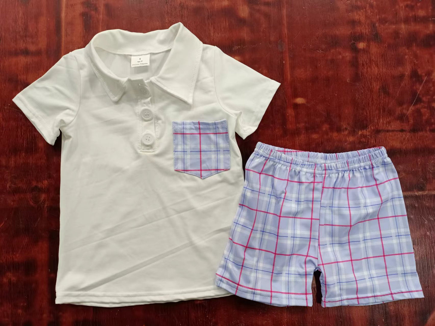 Boys' white cotton shorts striped suit