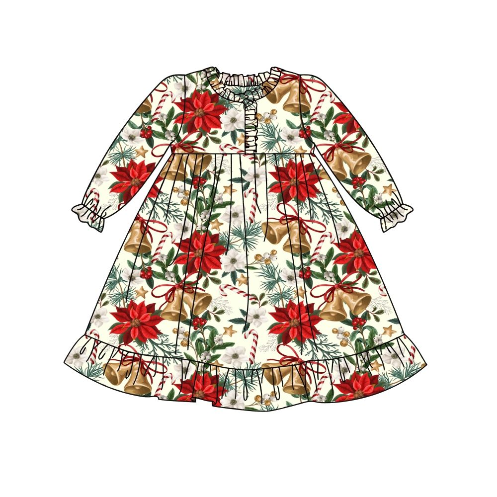 Custom moq 5 each style eta 6-7weeks baby girl clothes Christmas long sleeve dress-25.8.4
