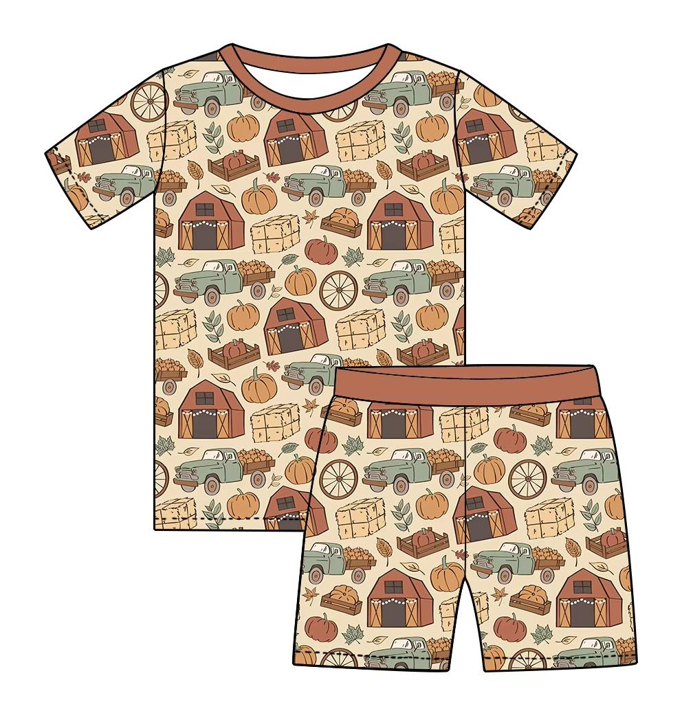 Custom moq 5 each style eta 6-7weeks baby boy clothes pumpkin short sleeve shorts sets-25.8.1
