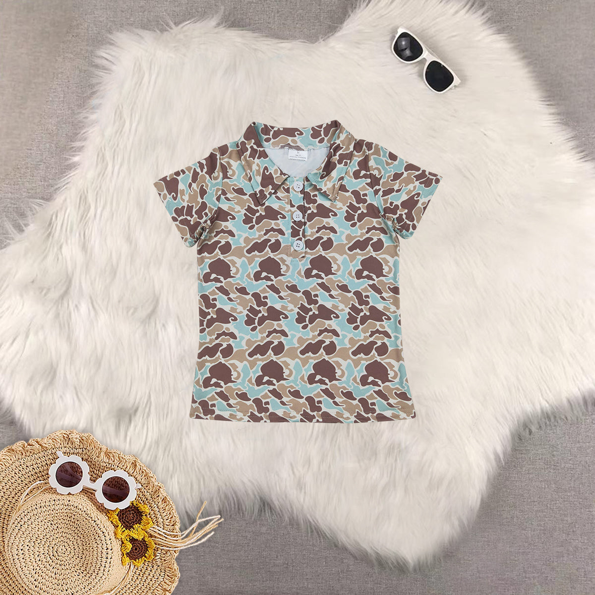 RTS NO MOQ baby boys clothes camouflage short-sleeved tops