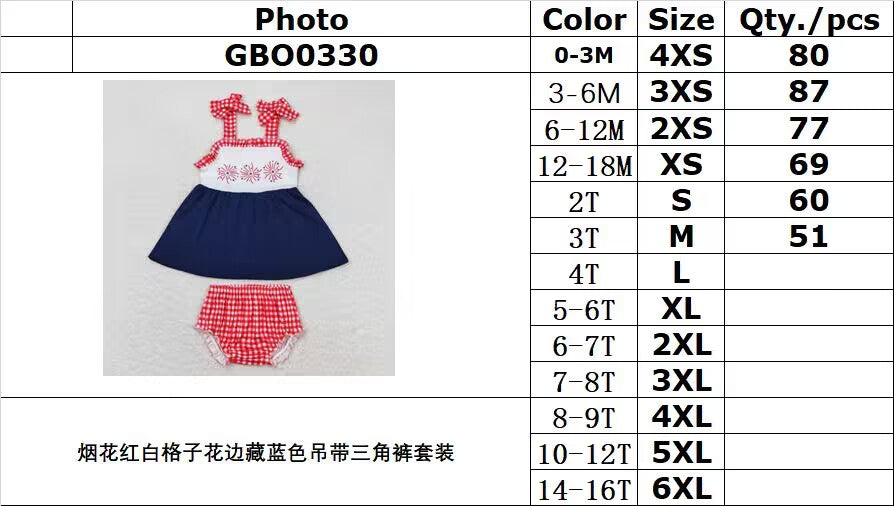 GBO0330 Firework red and white plaid lace navy blue suspender briefs suit