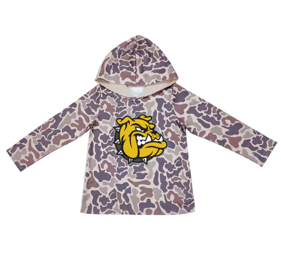 Custom moq 5 mix size milk silk summer team baby girls and boys clothes camouflage hooded long sleeve top-25.10.22