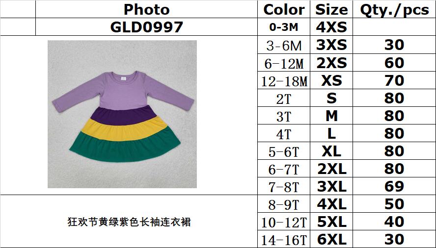 RTS NO MOQ ETA 5/7days arrived GLD0997 Carnival yellow green purple long sleeve dress
