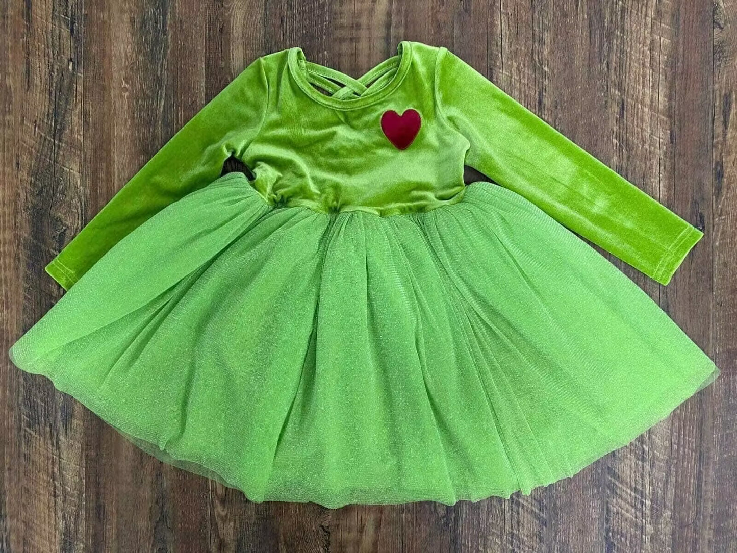 Deadline September 18 custom no moq eta 6-8weeks Red heart pattern fluorescent green long-sleeved tutu dress