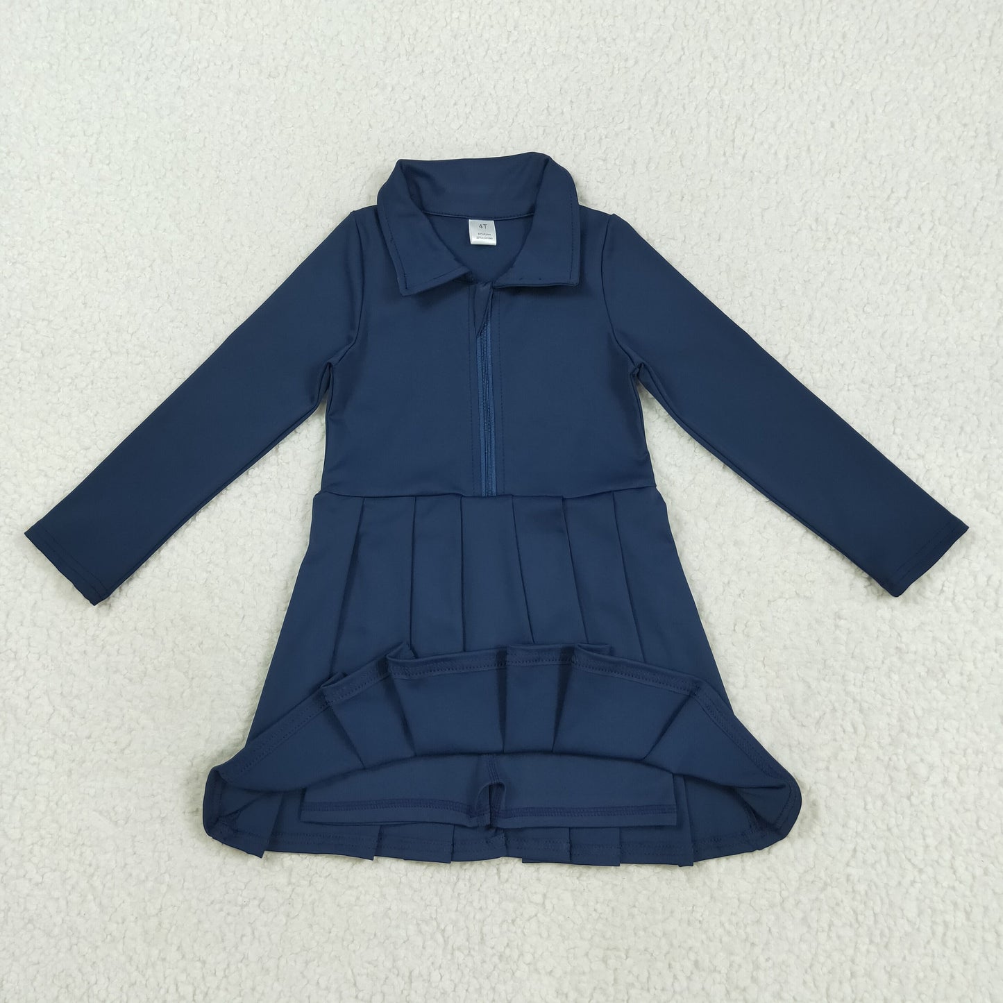 RTS NO MOQ(In Stock) GLD1151 Solid navy blue zippered long-sleeved yoga dress