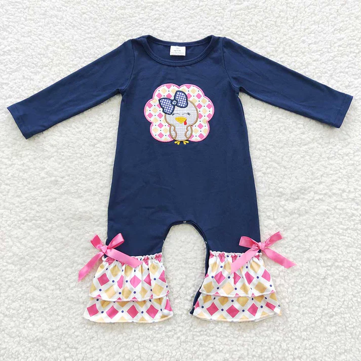 RTS NO MOQ Sibling Baby girl clothes embroidery turkey short-sleeved trousers suit & rompers