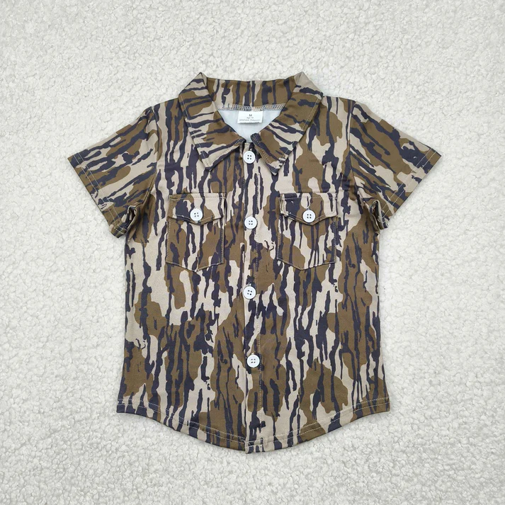 RTS NO MOQ Sibling baby boys clothes camouflage button short-sleeved tops
