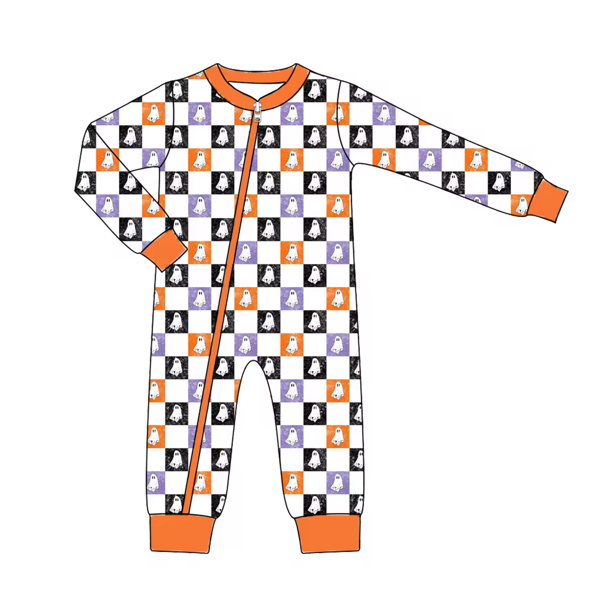 Custom moq 3 eta 6-8 weeks Long Sleeve Ghost Plaid Romper