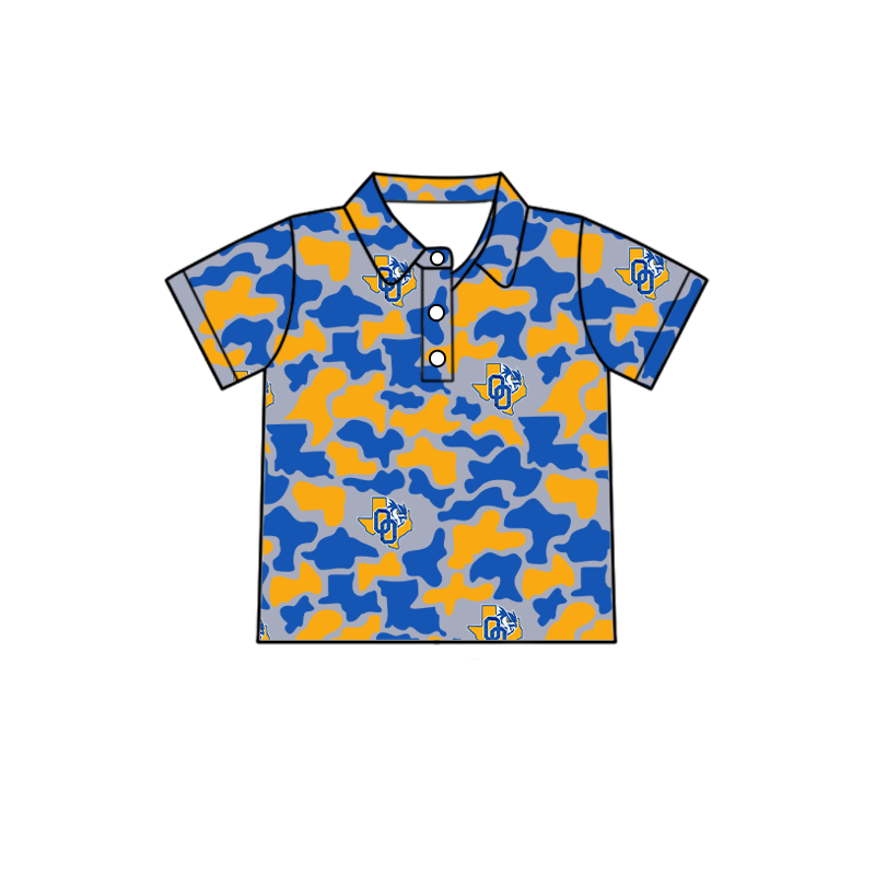 custom moq 5 mix size XY062702 Baby Boys Camouflage Print Short Sleeve Button Down Collared Polo Shirt Top