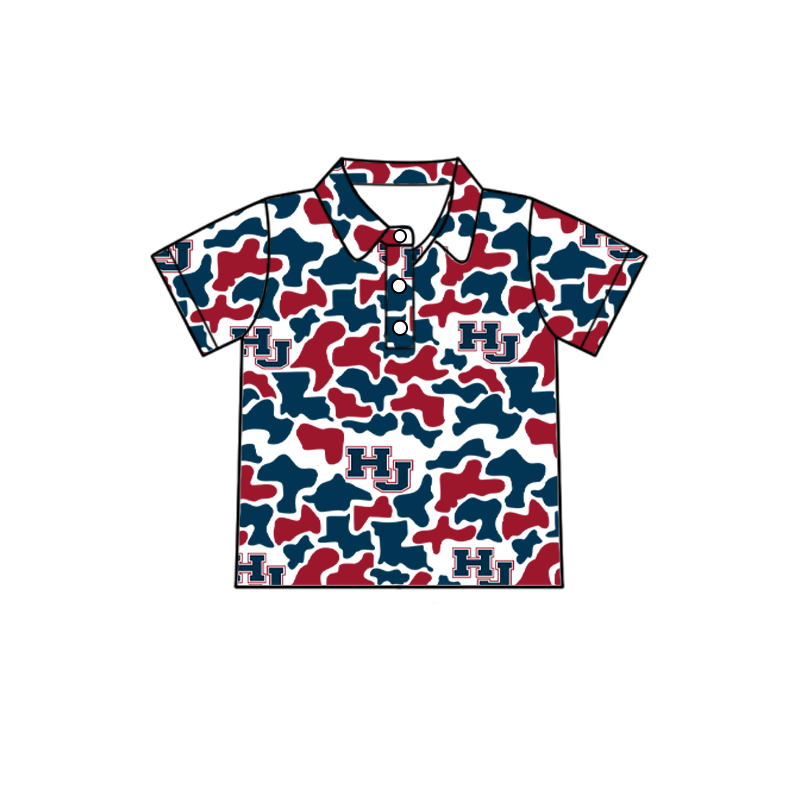 custom moq 5 mix size XY062602 Baby Boys Camo Short Sleeve Button Down Crew Collar Polo Shirt
