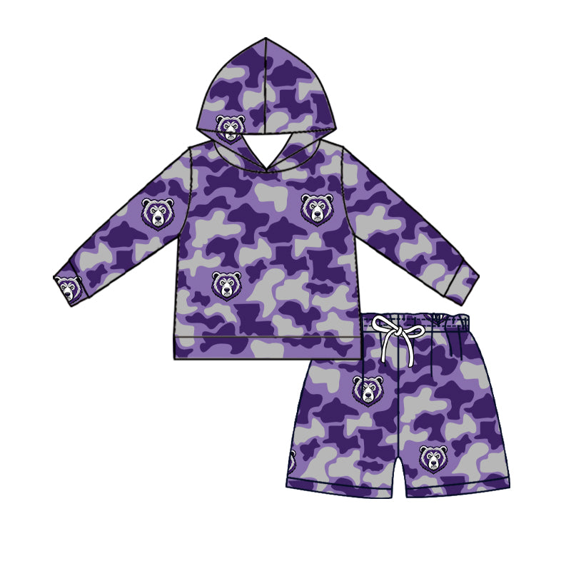 custom moq 5 mix size XY071802 Baby Kids Camo Long Sleeve Hoodie Top Shorts Team Clothes Set