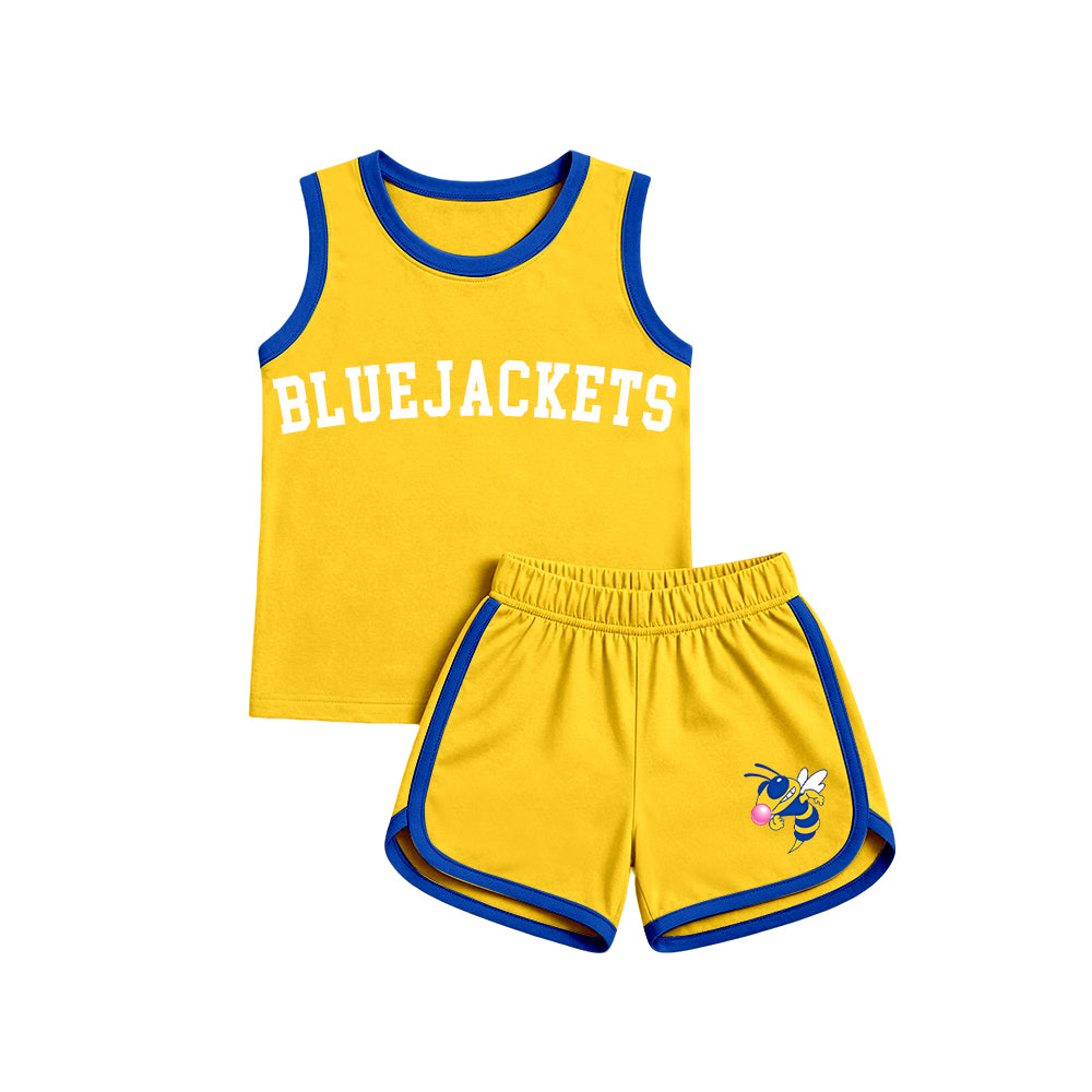 custom moq 5 mix size XY071702 Baby Kids Letter Printed Sleeveless Tank Top Elastic Waist Shorts Team Set