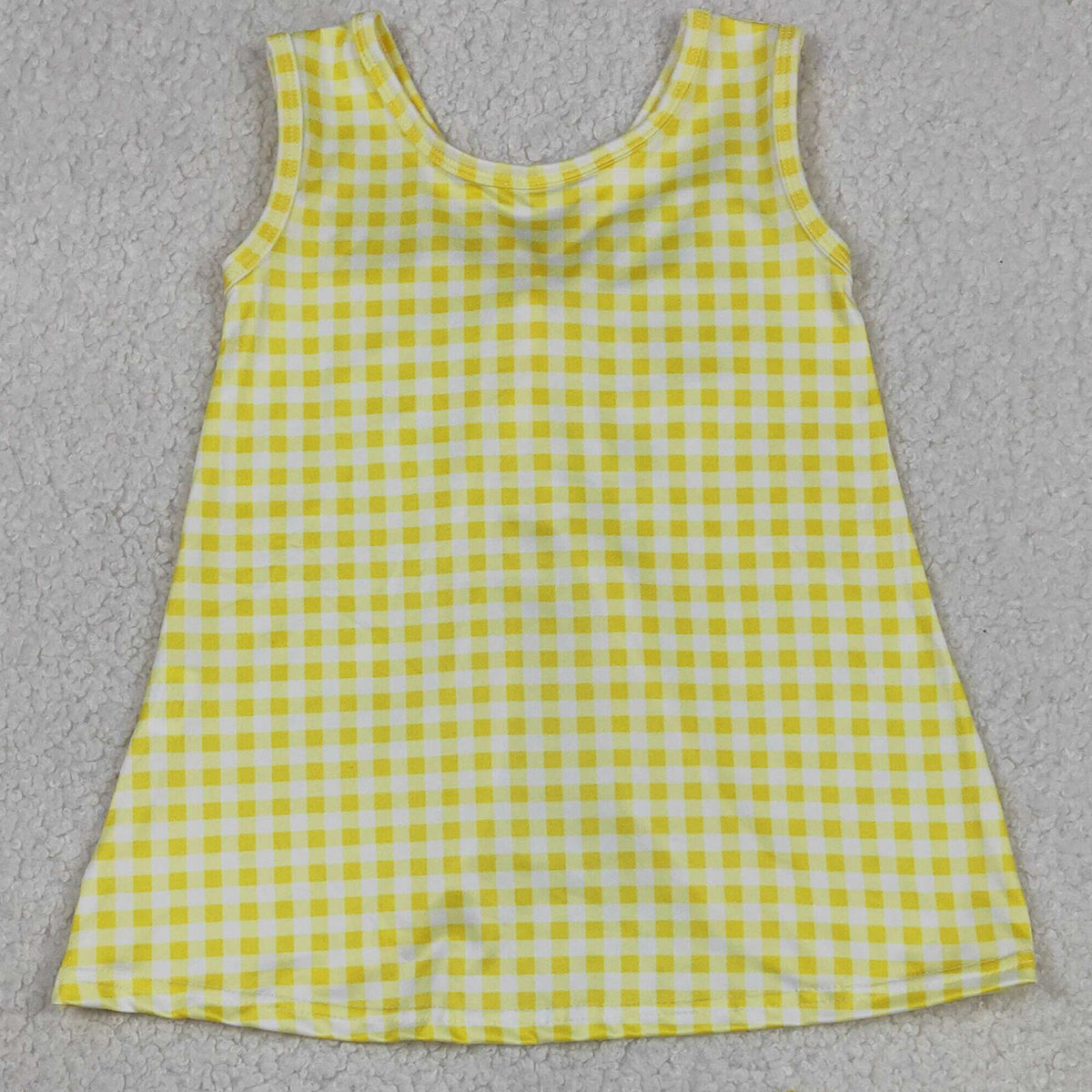 RTS NO MOQ GBO0504 Baby Girls Yellow Checked Flowers Tunic with Back Bow And Bummies Outfit Set