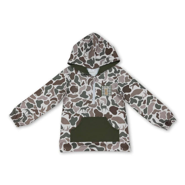 RTS NO MOQ Sibling Baby Boys Green Camo Hanting Hoodies Top