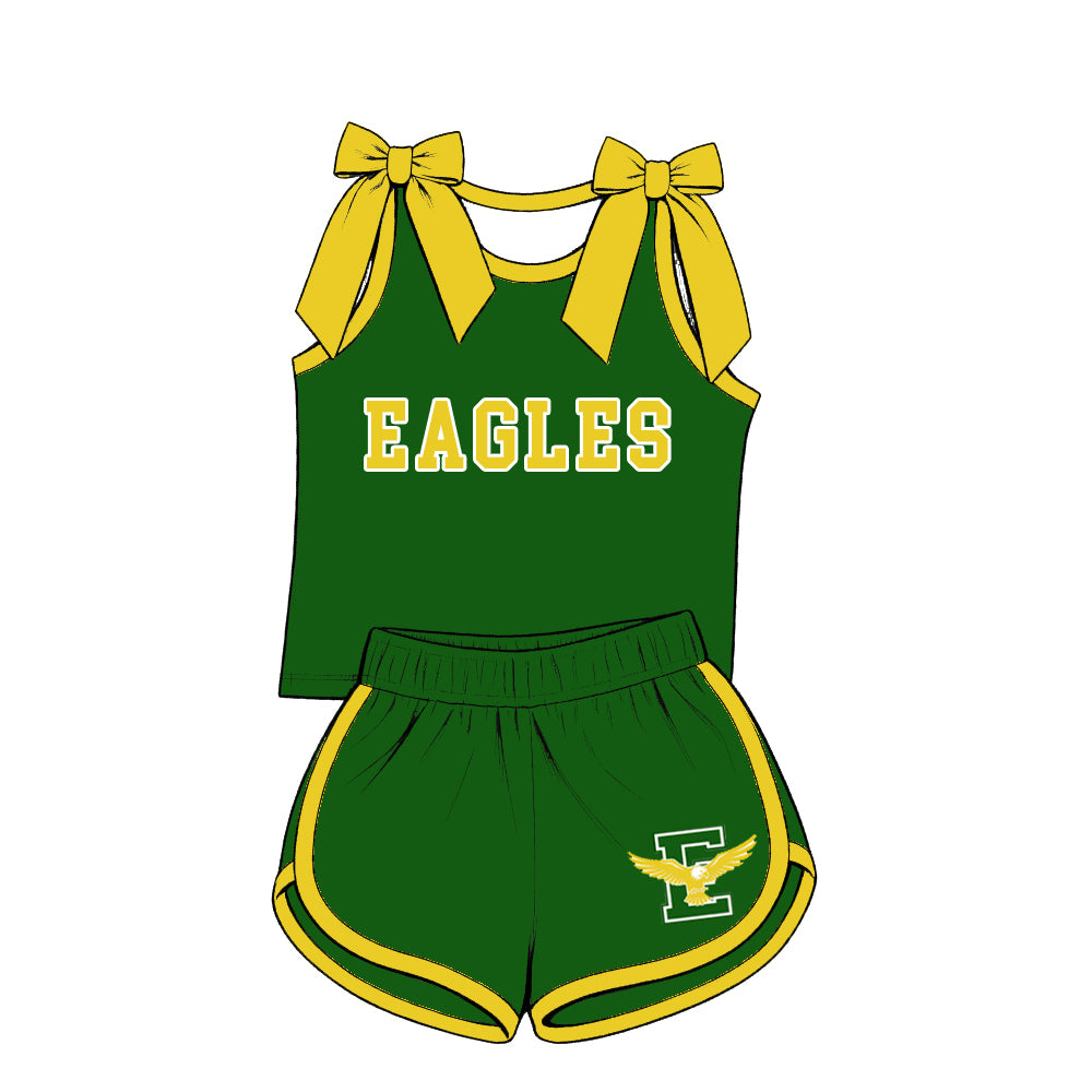 custom moq 5 mix size XY072102 Baby Girls Bow Sleeveless Letter Printed Top Shorts Summer Team Clothes Set