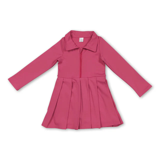 RTS NO MOQ Sibling Baby Girls Long Sleeves Zipper Yoga Knee Length Dresses