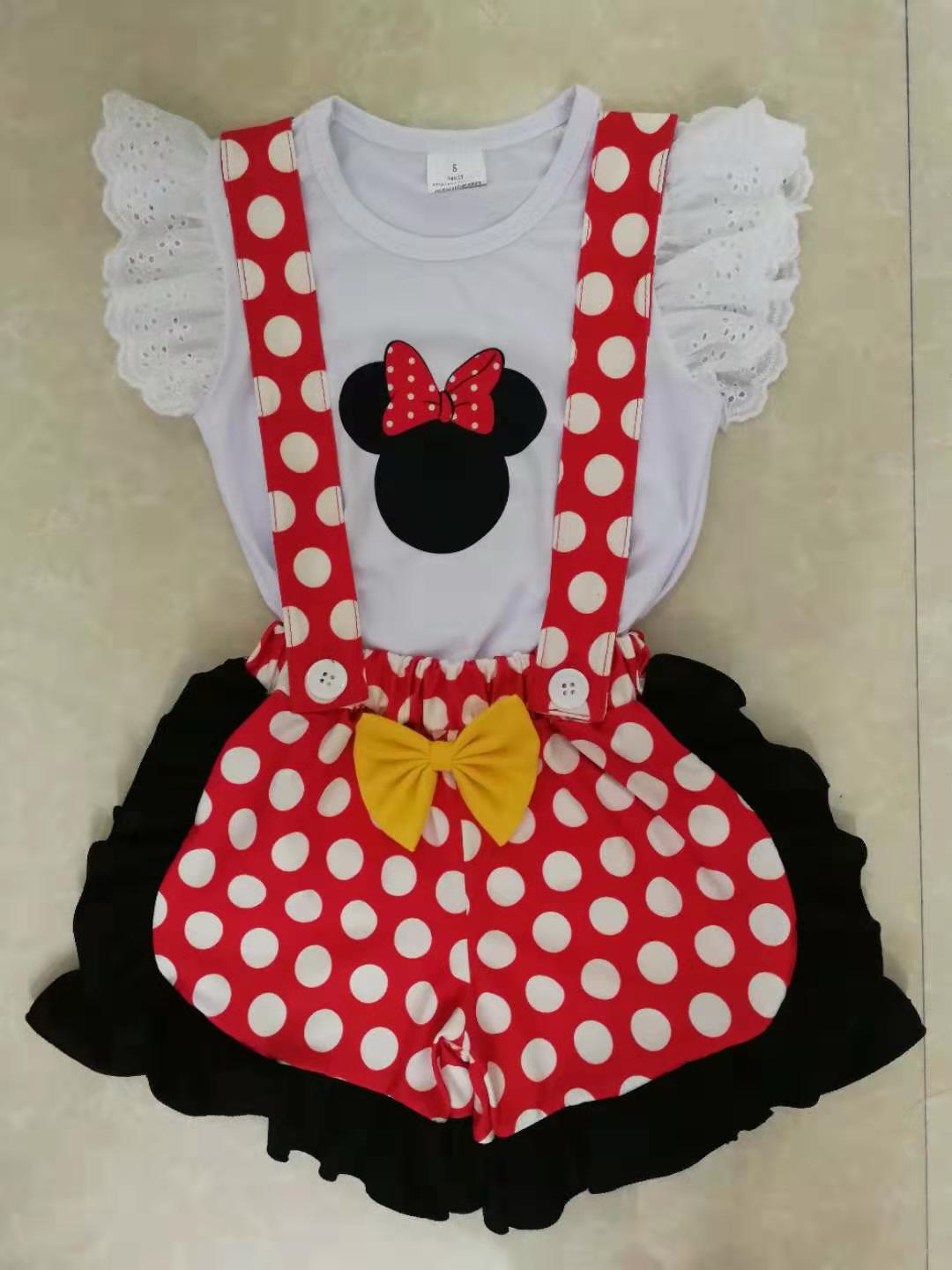 Red polka dot yellow headband overalls suit