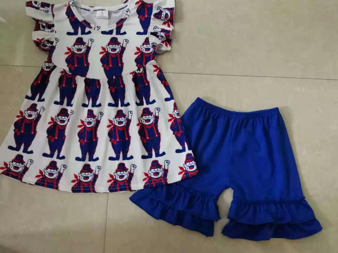 Blue Girls Short Sleeve Shorts Set