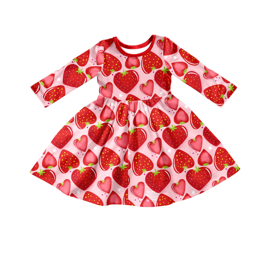 custom girls long sleeve dress strawberry print moq 5