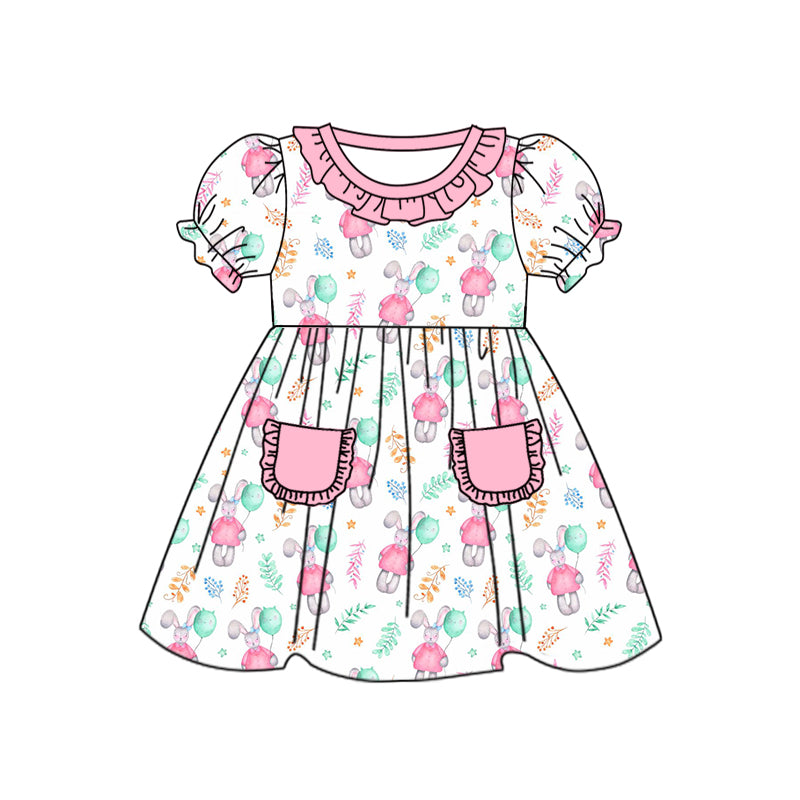 custom girls short sleeve dress rabbit print moq 5