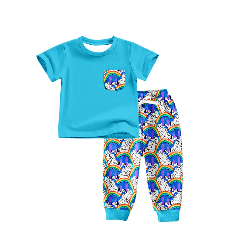 custom boys short sleeve long pants Dinosaur print moq 5