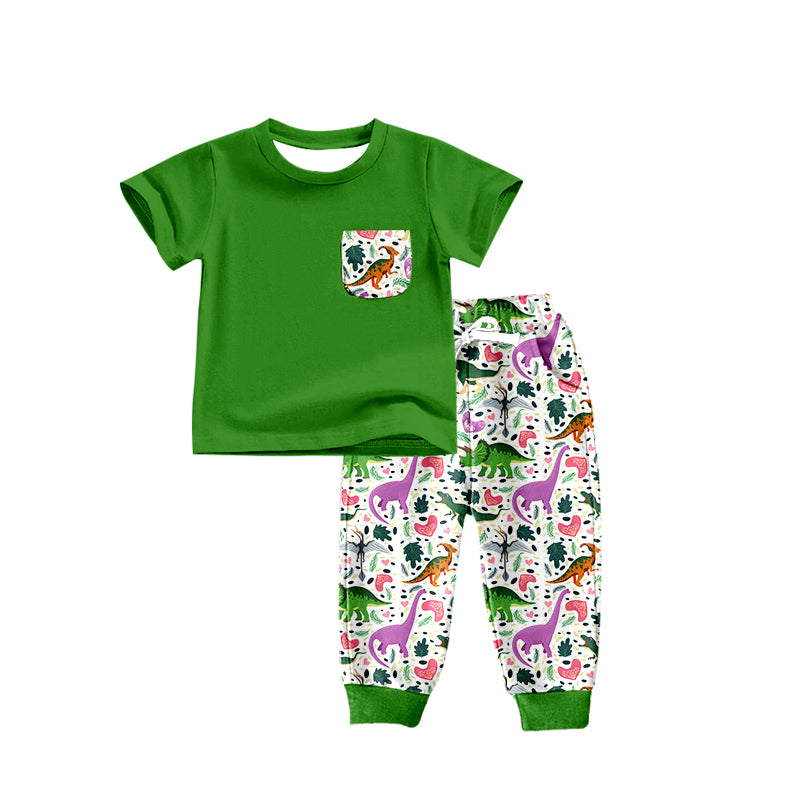 custom boys short sleeve long pants Dinosaur print moq 5