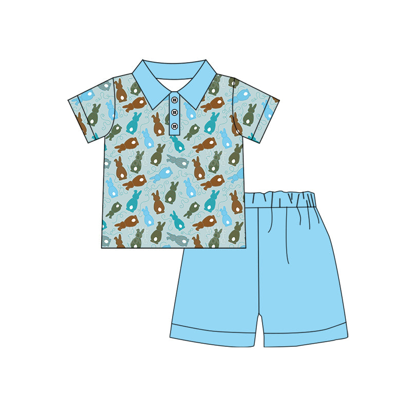 custom boys Easter short sleeve short pants rabbit print moq 5