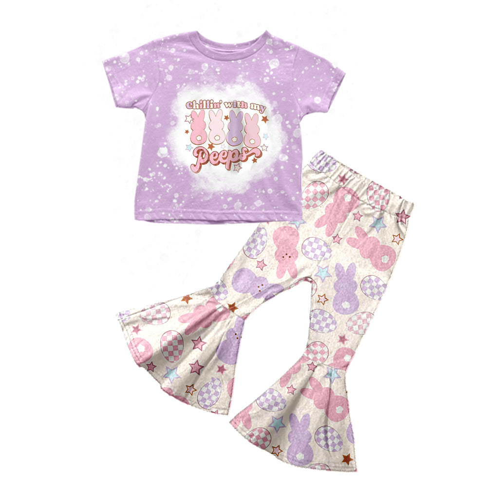 custom girls Easter short sleeve long pants rabbit print moq 5