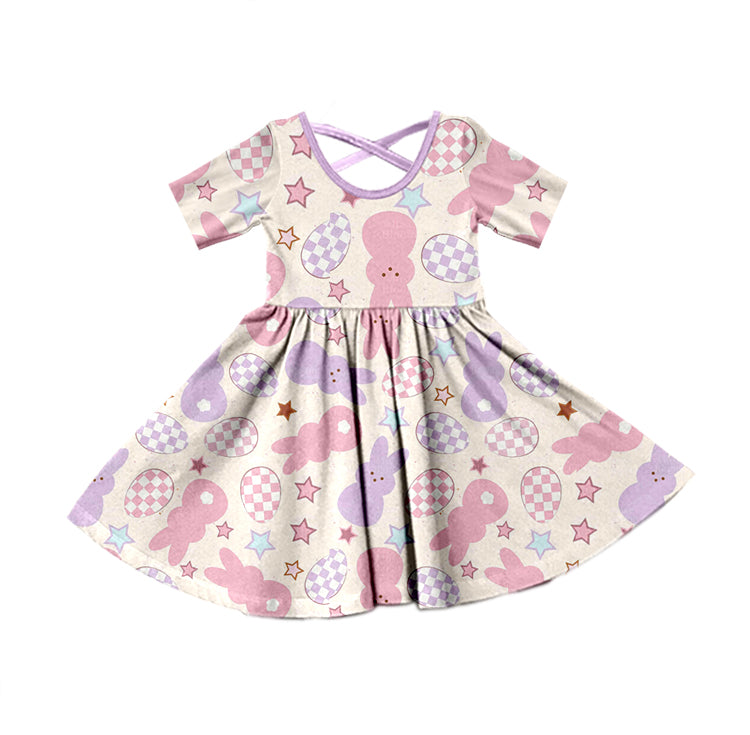 custom girls short sleeve dress rabbit print moq 5