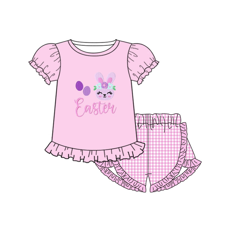 custom girls Easter short sleeve short pants rabbit print moq 5