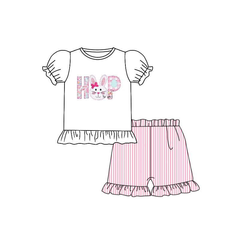 custom girls short sleeve short pants rabbit print moq5