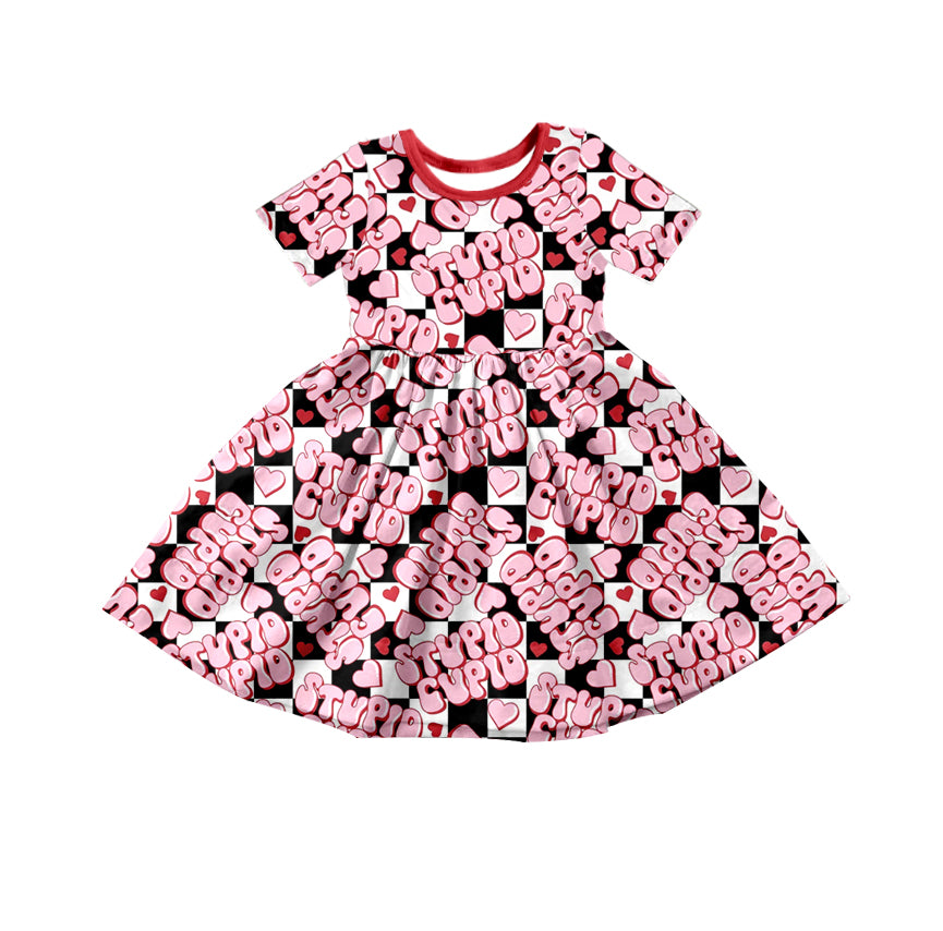 custom girls short sleeve dress heart print moq 5
