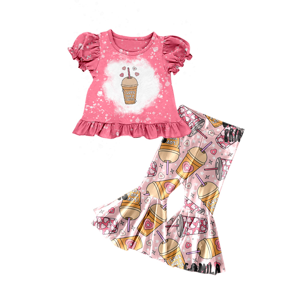 custom girls short sleeve long pants cup print moq 5
