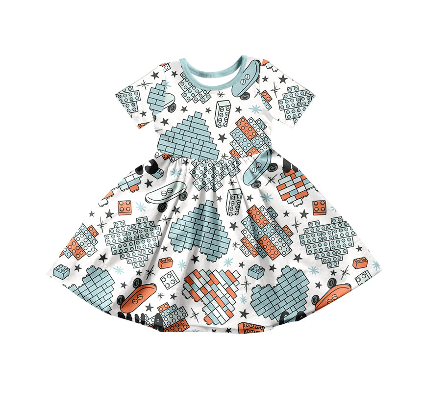 custom girls short sleeve dress heart print moq 5