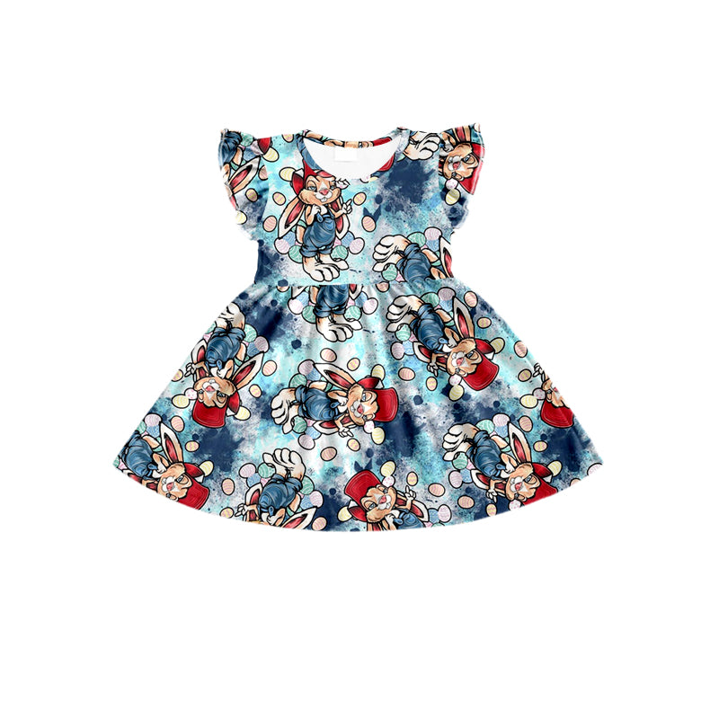 custom moq 3 mix size rabbit summer dresses blue color girls clothing American Independence Day girl clothes