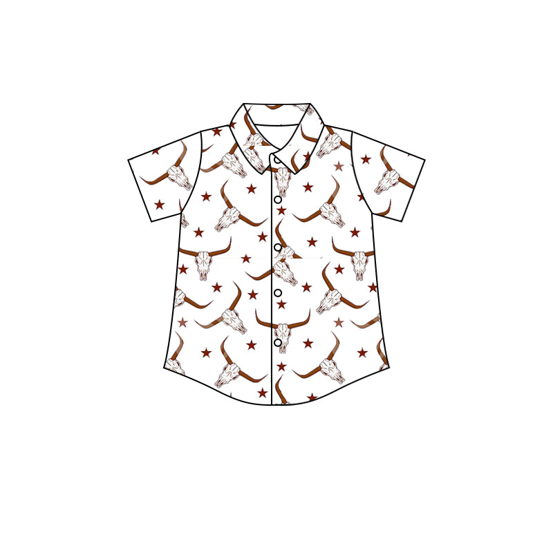 custom moq 3 mix size cow fabric Sleeve Shirts kids clothing white color west kids clothing