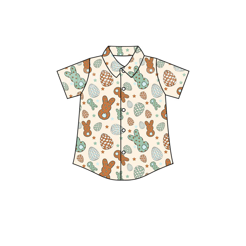 custom moq 3 mix size rabbit short sleeve shirt egg star light color kids clothing Easter clothing