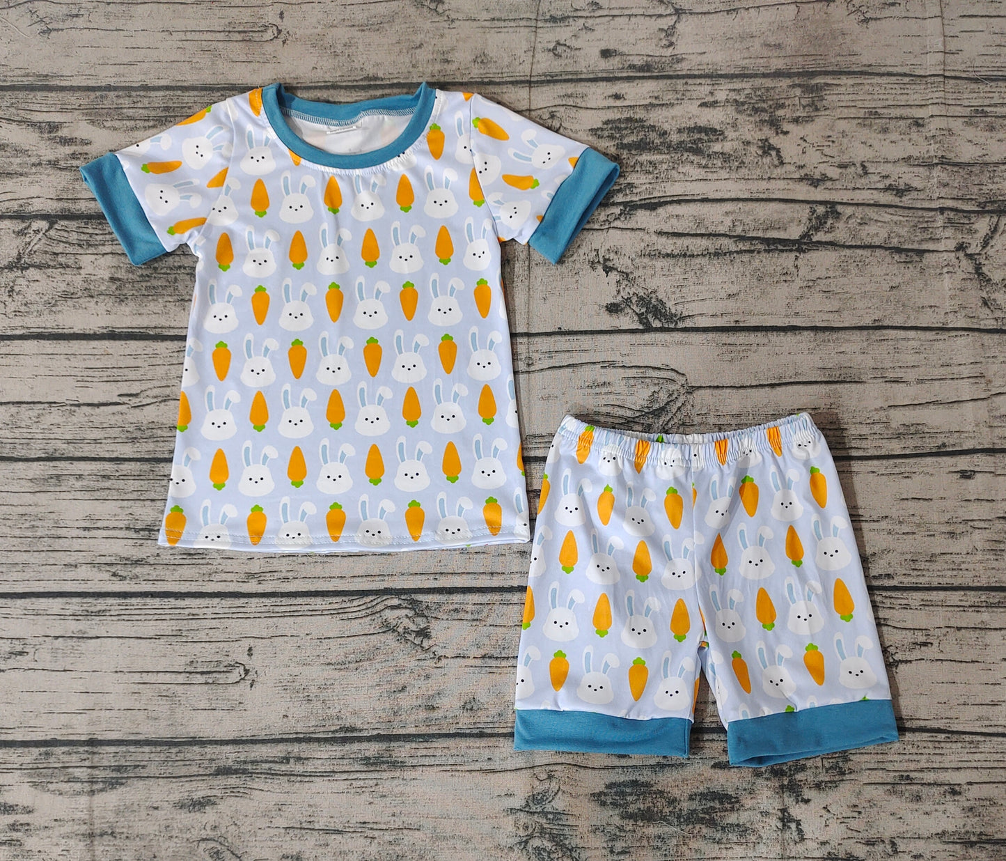 BSSO0357 Carrot Rabbit Blue Short Sleeve Shorts Suit