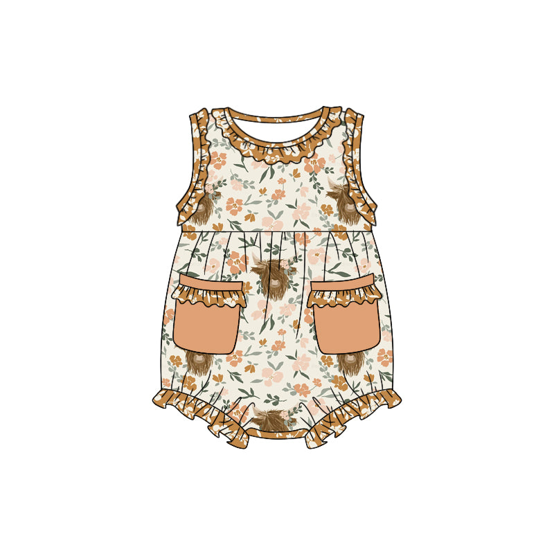 Girls alpine flower sleeveless with pocket romper
