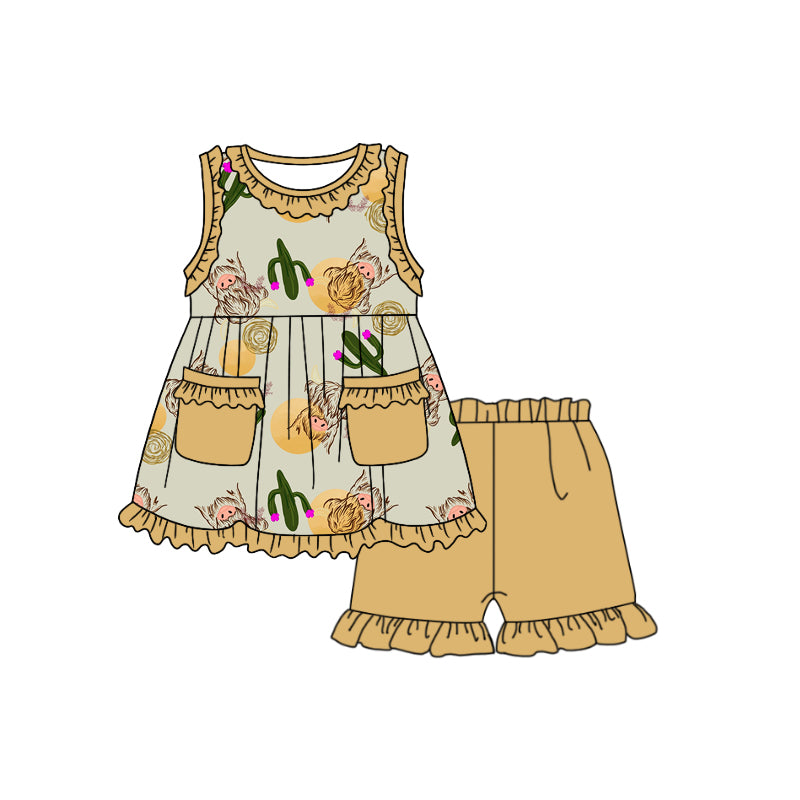 Girls catcus sleeveless with pocket shorts suit