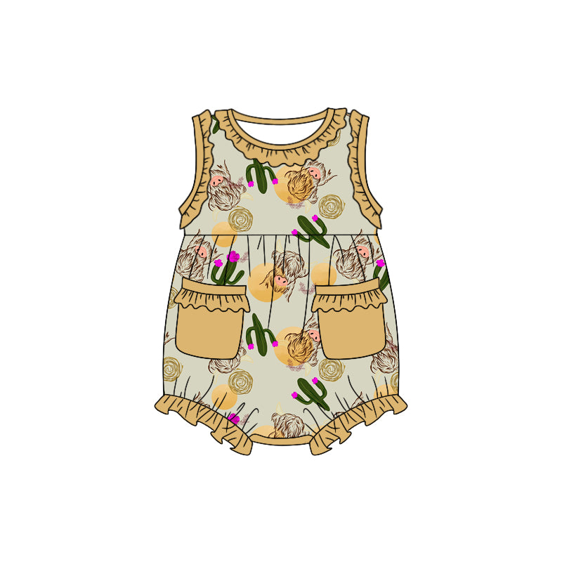 Girls catcus sleeveless with pocket romper