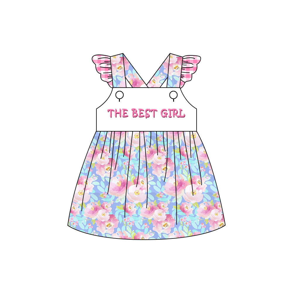Girls THE BEST GIRL pink flying sleeve dress