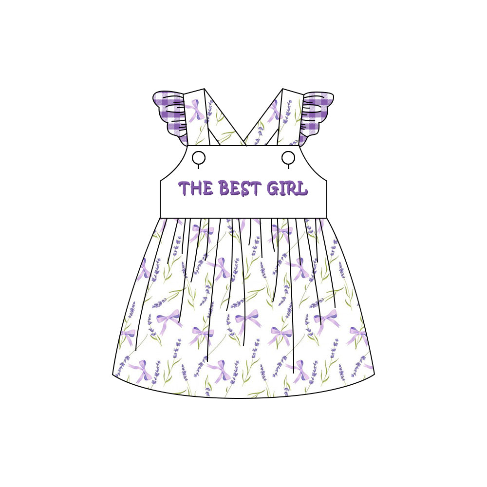 Girls THE BEST GIRL Light purple and white flying sleeve dress