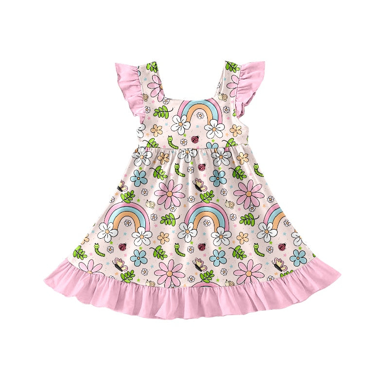 Girls rainbow flower flying sleeve dress