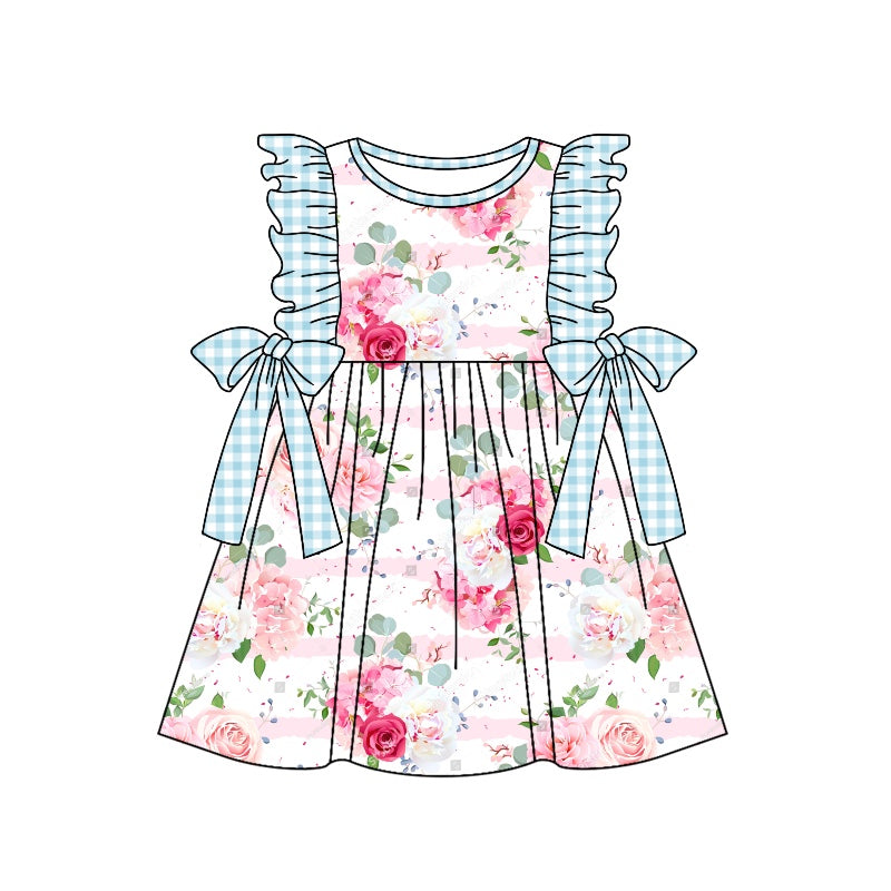 toddler girls clothes light blue flower flying sleeve dress