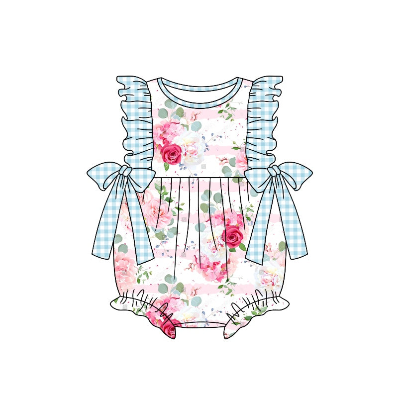 baby clothes flower light blue fly sleeve summer romper