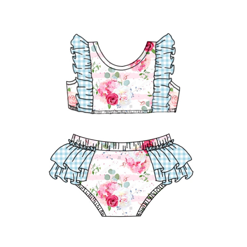 flower light blue summer swimsuit