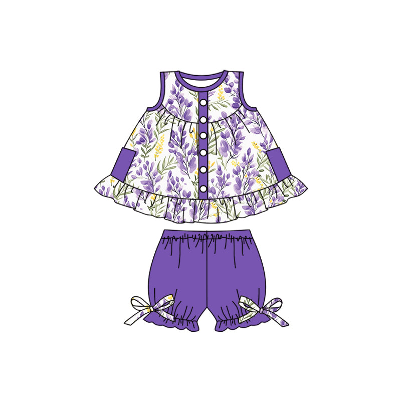 purple sleeveless shorts summer suit