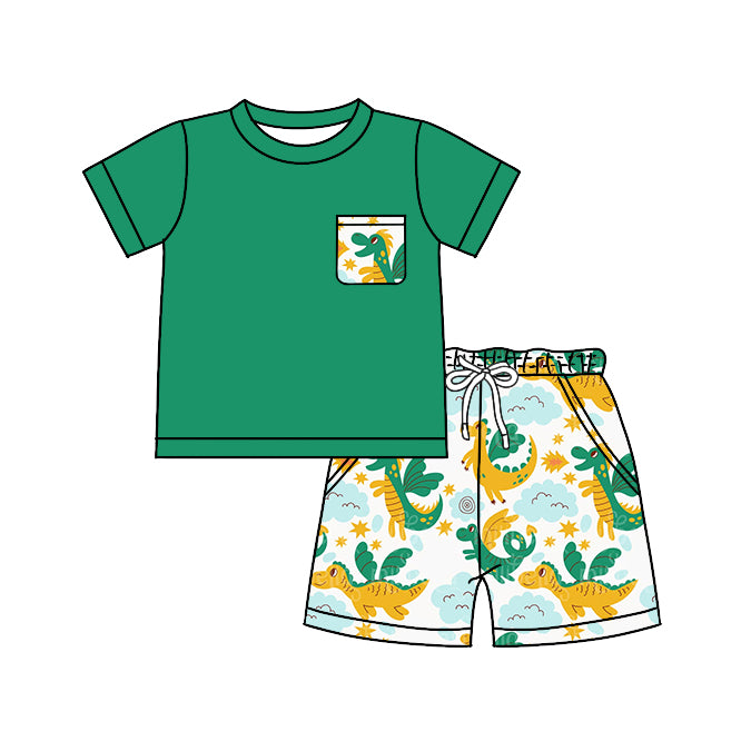 Boy dinosaur green short sleeve shorts suit